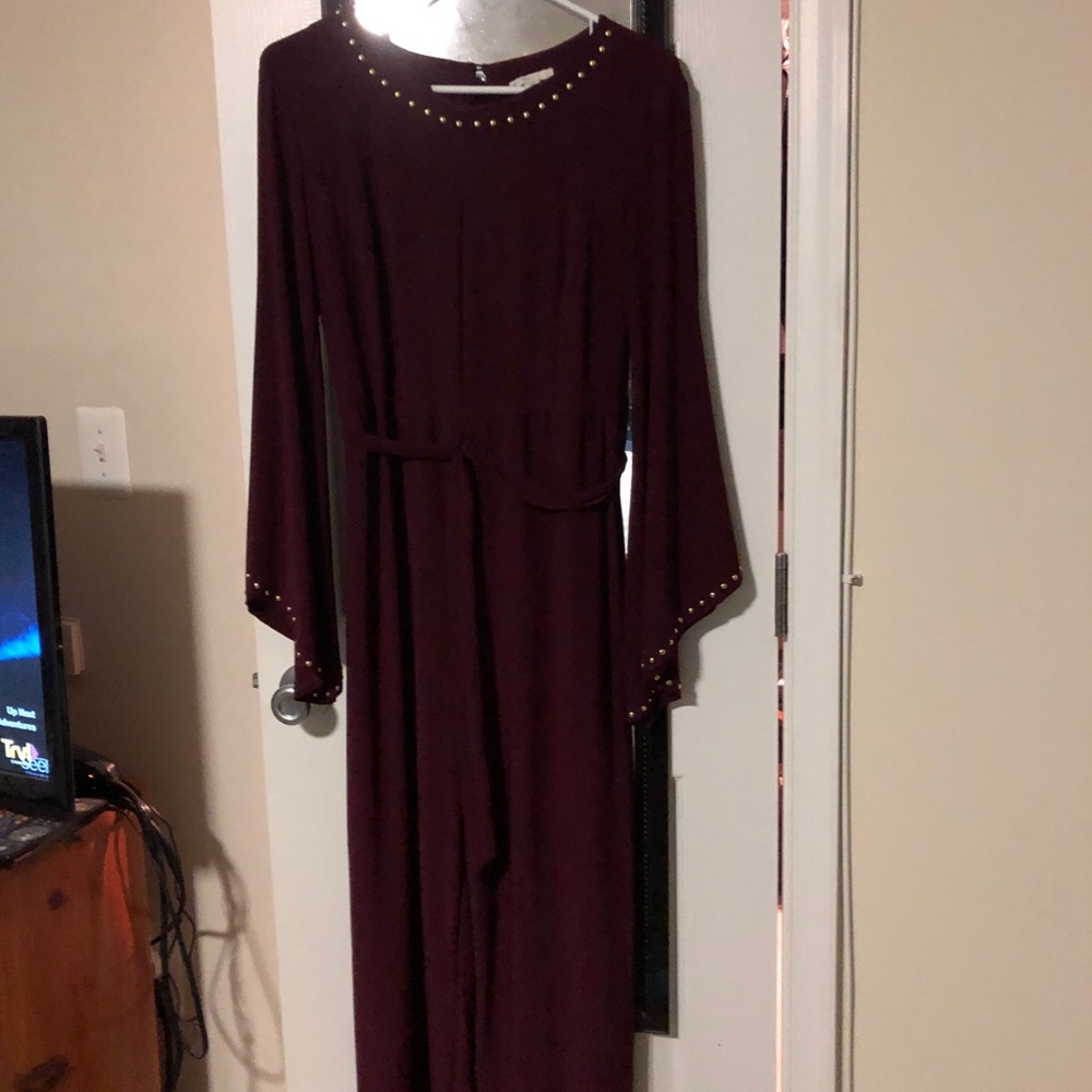 Deep Wine Romper with Bell Sleeve